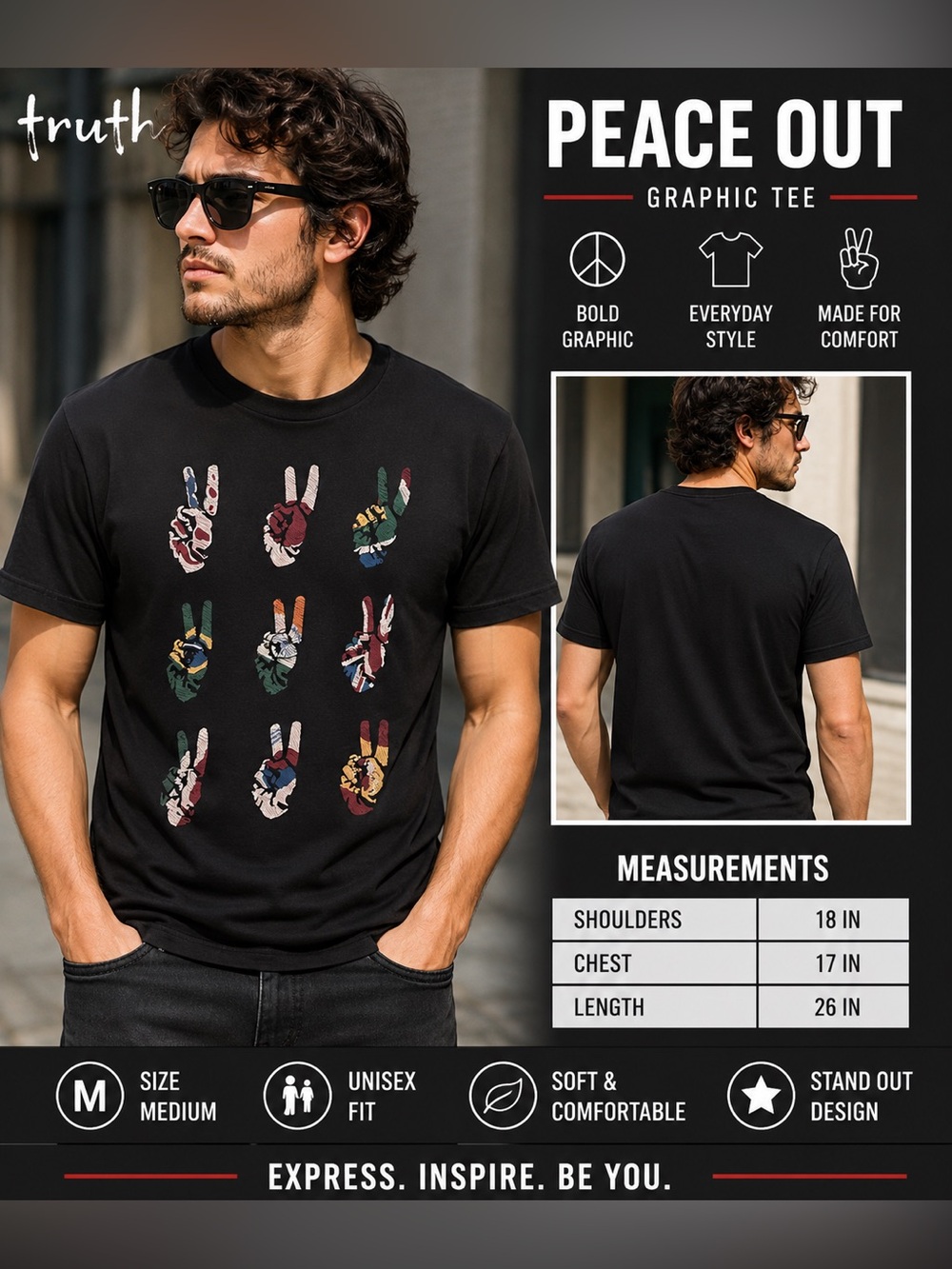 Peace Out Graphic Tee – Unisex “Truth” Statement Shirt with Bold Hand‑Sign Art